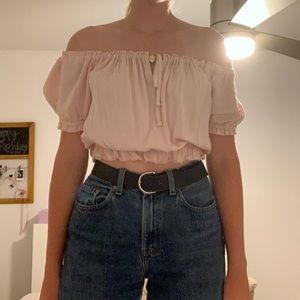 Light pink off the shoulder crop top.